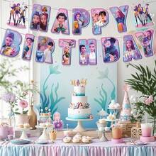 Mattel K-Pop Demon Hunter Birthday Theme Party Decoration Supplies Banner Bunting Cake Topper - Banner - View 1