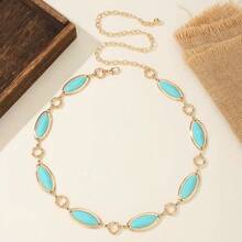 Summer Beach Vacation Easter Enamel Chain Belt, Multicolor Oval Waist Chain, Casual Wedding Evening Dress Fashion Accessory - Cadet Blue - View 2