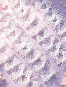 50pcs/20pcs/Lot 5x6cm Elegant Lace Ribbon Bows, Handmade Tied Hair Accessories & Clothing Decor, DIY Sewing Craft Gift Decoration - View 4