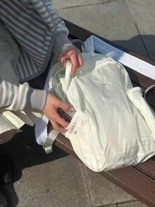 韓系小眾設計 Ins 風通勤外出日常購物極簡女款大容量學生書包輕便休閒後背包 - 白色 - 查看 3