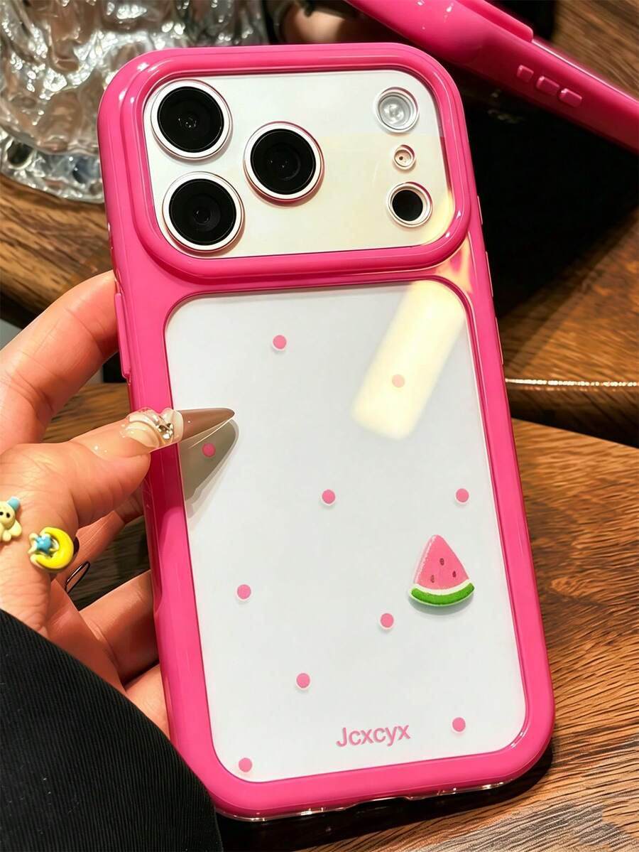 Summer Cute Polka Dot Fruit Graffiti Phone Case Compatible With IPhone 17 Pro Max 16 Pro Max 17Pro 17 16Pro 15 Pro Max 14 Pro Max 16 15 14 Pro Cute Colorful Border Transparent Hard Shell Protective Back Cover