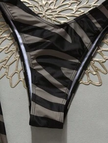 Summer Zebra Print Bandeau Bikini Set With Flare Pants, High Elasticity Casual Beach Vacation Party Outfit - Multicolor - View 7