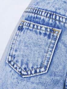 Baby Girls' Letter Heart Butterfly Flower Denim Effect Print Elastic Waist Straight Leg Pants 6-9 Months 0-3 Years Old - Blue - View 5
