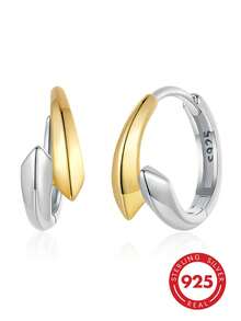 1 pieza Pendientes de aro asimétricos elegantes de plata de ley 925, de moda para uso diario, fiestas, viajes, regalo para mujeres - Plateado - Ver 3