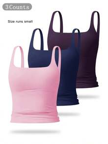 Camiseta deportiva sin mangas para mujer de color sólido, casual, cómoda y transpirable, ideal para yoga, gimnasio, entrenamiento y correr; ropa deportiva para todas las estaciones; chaleco con cintura. - conjunto6 - Ver 1