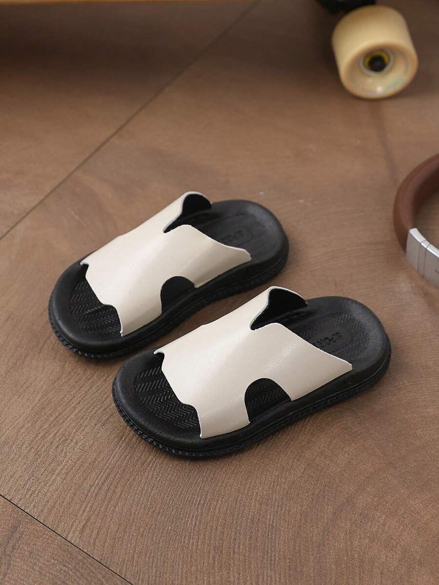 Dép lê trẻ em unisex cho bé tập đi và trẻ lớn, màu trơn, mùa hè, đi ngoài trời, thiết kế rỗng chống trượt, đế mềm, dùng trong nhà, phòng tắm, đi biển, phong cách thường ngày đa năng - Màu be - Xem 1