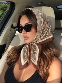 1pc New Paisley Print Square Scarf, Spring/Summer Women's Headscarf Sun Protection Shawl, Suitable For Daily Wear And Vacation - Brown - View 7