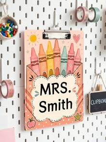 1pc Custom Teacher Name Rainbow Crayon Box Clipboard, Personalized Cute Apple Sun Girly Writing Board, Teacher Appreciation Gift,Back To School,Office Desk Decor,Teacher Gift - Multicolor - View 18