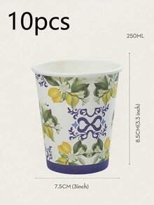 Lemon Blue Ceramic Pattern Disposable Paper Cups 250ml 10/25Pcs Party Coffee Cold Hot Drink Cups - Multicolor - View 7