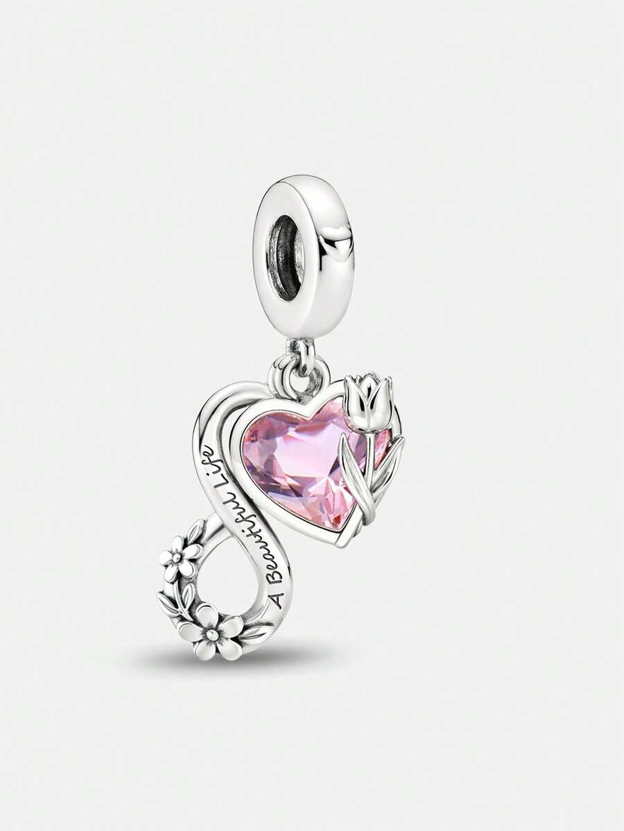 1pc Fashion 925 Sterling Silver Spring Infinity Heart Pendant, Suitable For Women's Bracelets, DIY Jewelry Making - Style 8 - View 1