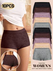MIOTAN 10pcs Women's Low Waist Seamless Panties, Seamless, Comfortable, Breathable, Printed, Sexy - Multicolor - View 2