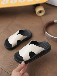 Dép lê trẻ em unisex cho bé tập đi và trẻ lớn, màu trơn, mùa hè, đi ngoài trời, thiết kế rỗng chống trượt, đế mềm, dùng trong nhà, phòng tắm, đi biển, phong cách thường ngày đa năng - Màu be - Xem 2