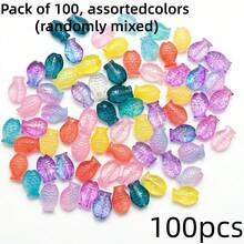 50/100顆多色透明壓紋迷你魚形捷克玻璃珠，壓紋魚鱗造型裝飾珠，適合DIY海洋風可愛手鍊、項鍊、耳環珠寶手工材料 - 彩色 - 查看 7
