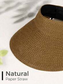 1pc Raffia Straw Sun Hat, Tea Color - Multicolor - View 7