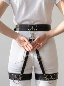 1pc Women's Punk Style Sexy Waist Belt Leg Strap One-Piece Harness, Suitable For Daily Wear And Party - Black - View 4
