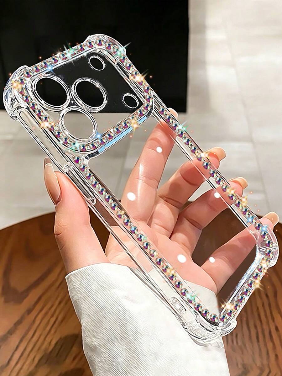 Luxury Shiny AB Rhinestone Frame Phone Case, Compatible With IPhone 18 Pro Max, Crystal Glitter Transparent Shockproof Cushion Case, Compatible With IPhone 17 Pro Max 16 Pro Max 15 Pro Max 14 Pro Max 13 Pro Max 12 Pro Max 11 Pro Max 16 Plus 15 Plus 14 Plus 17 17 Pro 17 Air 16 16 Pro 16E 15 15 Pro 14 14 Pro 13 13 Pro 12 12 Pro 11 11 Pro, Elegant Rhinestone Frame Protective Case, Suitable For Girls And Women - Clear - View 1