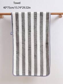 珊瑚絨極簡條紋浴巾 (70*140cm) / 毛巾 (40*75cm) 柔軟快乾臉巾 沙灘巾 浴巾 適用於浴室 泳池 健身房 沙灘 - 灰白條 - 查看 9