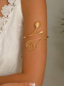 1pc Fashionable Personalized Glossy Water Drop Spiral Geometric Open Adjustable Arm Decor, Suitable For Music Festival, Dance Party, Party Wear - 金色 - 查看 2