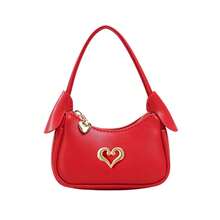 Sweet Girl Heart Metal Decor Mini Handbag, Zipper Closure Solid Color Rabbit Ear Design Versatile Lipstick Coin Purse, Suitable For Daily Use - A - View 10