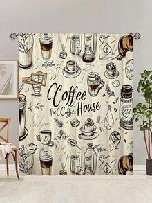 2pcs Coffee Print Kitchen Curtains, No Hole Short Curtains, Suitable For Bedroom, Office, Kitchen, Living Room, Study Home Decor - Multicolor - View 5