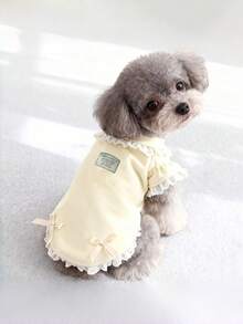 1pc Pet Dog Clothes Small Dog Clothes Pet Solid Color Basic Elastic Peter Pan Collar T-Shirt Cat Bichon Dog Pet Clothes Dog Clothes Spring Autumn - Multicolor - View 2
