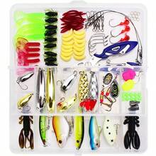 Kit de Señuelos de Pesca, 101 Piezas Cebo Duro Artificial con Ganchos Gusanos Larvas Bichos Sábalos Gusanos de Cola y Cajas, Cebo de Agua Dulce para Lubina, Accesorios de Pesca para el mar - Multicolor - Ver 1