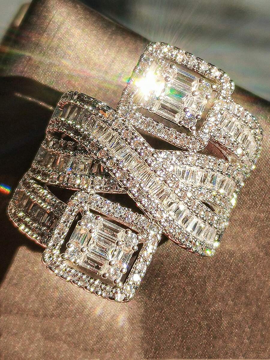 1pc Elegant Cubic Zirconia Ring, Women's Wedding Anniversary Accessory Gift - 1# - View 1