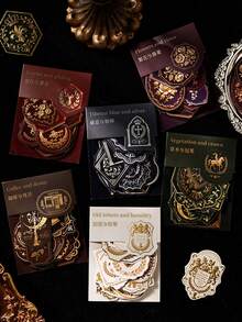 1 paquete de 15 pegatinas de insignias doradas de estilo europeo para planificador, calcomanías vintage creativas y estéticas, materiales de manualidades para collage y decoración DIY, regalo festivo, suministros de papelería escolar personalizados para álbum de recortes - W.P. - Ver 5