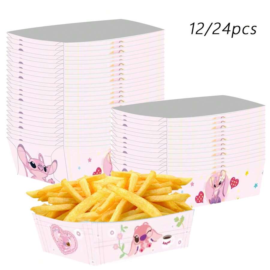 12/24Pieces Stitch Disposable Tableware Paper Trays, Paper Plates,Food Boxes For Birthday Wedding Party Supplies,Stitch Pooh Gift Boxes - Cartoon - View 1