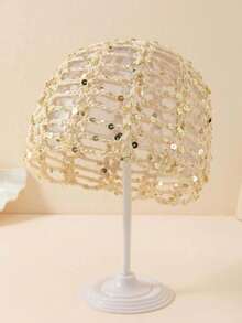1pc Women's Spring/Summer Lightweight Hollow Sequin Decorated Hand-Woven Hat, Suitable For Spring/Summer/Autumn Daily Outdoor Wear, Sequin, Suitable For Festivals, Travel Occasions - A-large Mesh - View 10