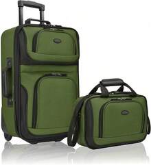 U.S. Traveler Juego de maletas de equipaje ligero y ampliable, Rugged - Juego de equipaje de mano extensible (2 piezas), Púrpura, Una talla - Blanco y Negro - Ver 1