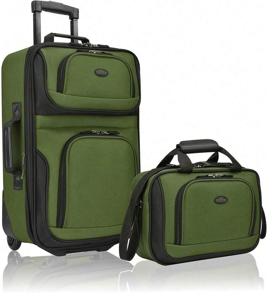 U.S. Traveler Juego de maletas de equipaje ligero y ampliable, Rugged - Juego de equipaje de mano extensible (2 piezas), Púrpura, Una talla - Blanco y Negro - Ver 1
