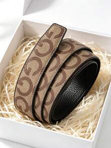 Men's Automatic Buckle Belt, Letter Waist Belt With Body, Lychee Grain Can Be Cut Into Large-Sized Father's Teacher's Day Gift. - Multicolor - View 1