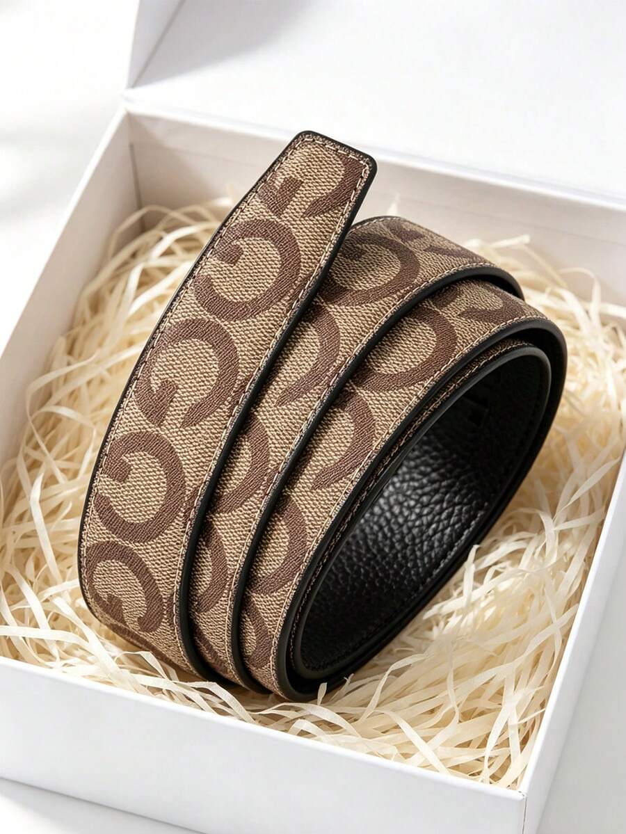 Men's Automatic Buckle Belt, Letter Waist Belt With Body, Lychee Grain Can Be Cut Into Large-Sized Father's Teacher's Day Gift. - Multicolor - View 1
