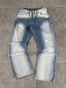 Men's Washed Ripped Slant Pocket Jeans Daily Simple Fashion - Blue - View 6