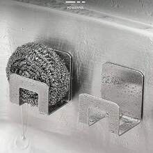 2pcs Stainless Steel Sponge Holder Adhesive Sink Drain Rack Kitchen Drying Rack Hanger Storage Rack Sink Accessories Kitchen Items Kitchen Accessories Kitchen Tools - Multicolor - View 3