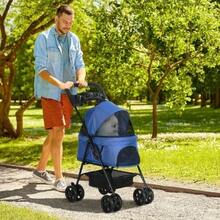 Dog Stroller/Dog Buggy With Folding Function, Pet Stroller For Small Dogs And Cats, Pet Buggy, Cat Buggy, Oxford Blue, 67 X 45 X 96 Cm - 藍色的 - 查看 4
