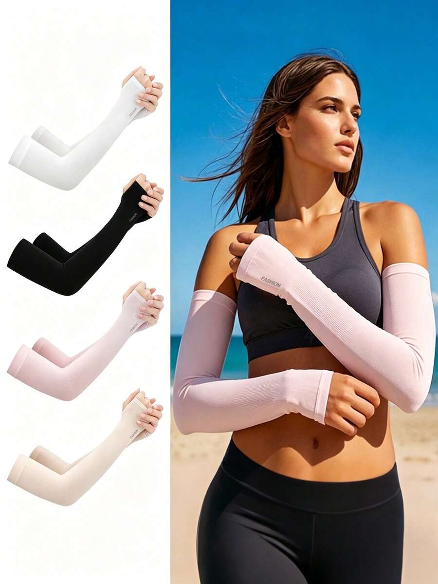 1 Pair Unisex UV Protection Arm Sleeves Ladies Breathable Sleeves Gloves, Outdoor Sunscreen Gloves, Retractable, Perfect For Summer