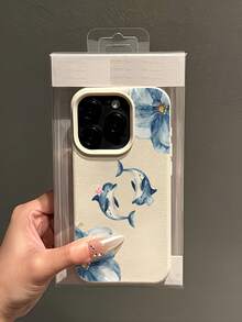 1件 白色啞光極簡鏡頭保護藍色花朵海豚圖案手機殼，適用於 iPhone 16 Pro Max/17/16/15/14 Plus/13/12/11/Air 及系列 - 彩色 - 查看 3