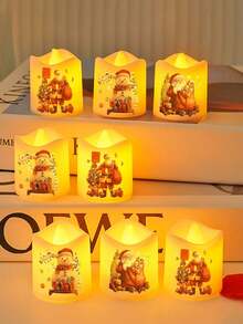6pcs Christmas LED Tea Light Candles, Flameless Altar Candles, Santa Claus & Snowman Electric Realistic Tea Light Candles, Battery Operated Warm White LED Tea Light Candles, Suitable For Wedding, Tabletop, Christmas Decoration - Multicolor - View 3