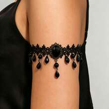1pc Vintage Gothic Dark Style Fashion Sexy Elegant Exquisite Elegant Personalized Lace Arm Cuff Geometric Tassel Pendant Arm Chain Arm Ring Suitable For Women Daily Casual Outings Banquets Music Festivals Party Events Wear Holiday Gift - Black - View 5