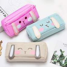1pc Cute Rabbit Face Canvas Stationery Bag, Large Capacity Student Stationery Storage Pouch - A - View 6