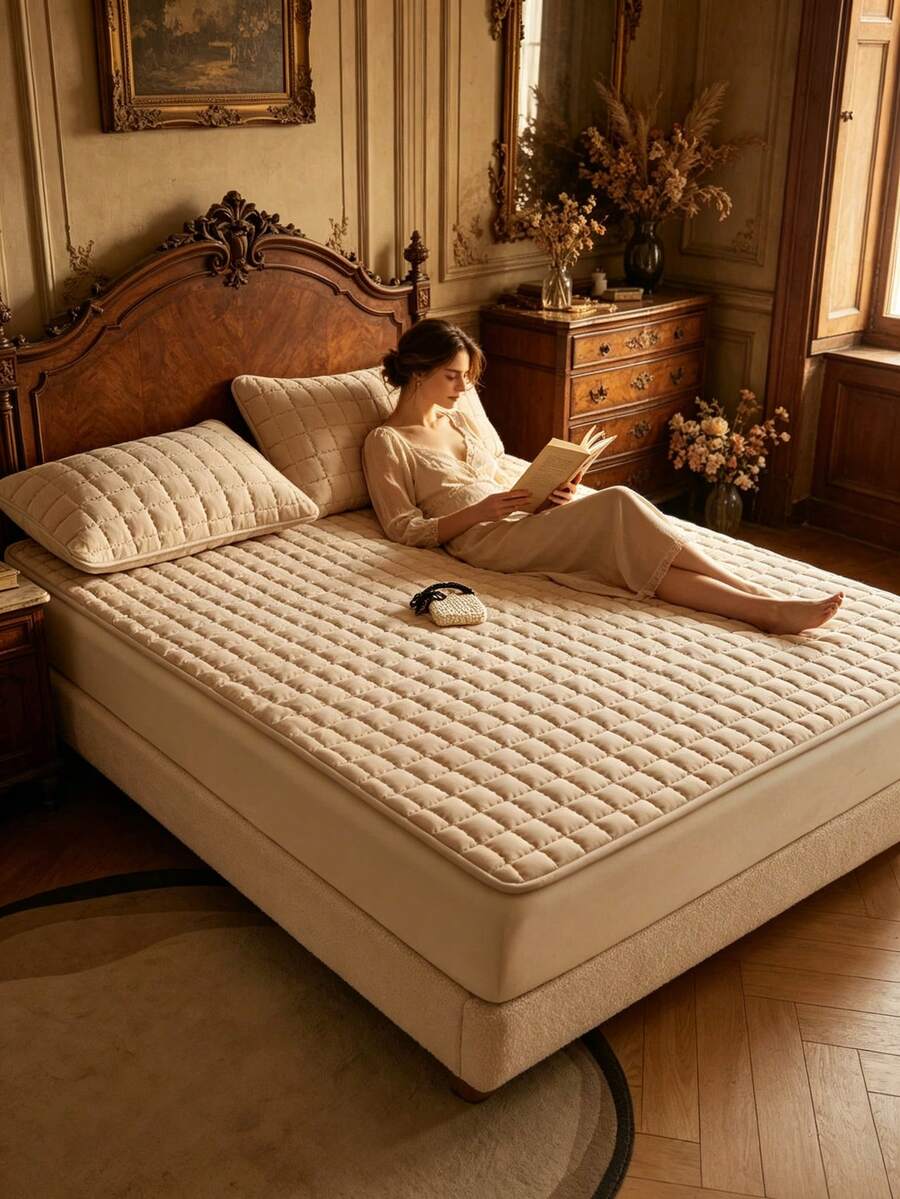 1pc Waterproof Quilted Mattress Protector Pad Without Pillowcase, Curved Quilted Design, Skin-Friendly Breathable Stain-Resistant Soft Bedding Pad, Single/Double/Queen/King/Extra Large Sizes, Suitable For Home Bedroom, Dormitory, Hotel