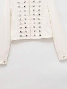 Women's Spring/Autumn Military Style Stand Collar Multi-Row Silver Metal Button Decor Short Long Sleeve Jacket White - White - View 6
