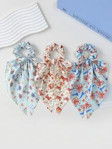 6PCS/Set Tropical Fish & Ocean Animal Cartoon Print Long Tassel Scrunchies, Soft & Comfortable Hair Ties For Women, Casual Versatile Fashion Ponytail Bun Hair Bands, Rubber Bands, Suitable For Daily Wear, Beach Vacation, Travel, Campus, Gifts, Cute & Sweet Style Women's Hair Accessories - Multicolor - View 8