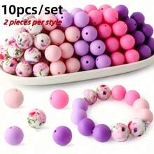 10/25Pcs Asymmetrical Water Transfer Print Silicone Beads Set, Suitable For Creative DIY Bracelets, Beaded Phone Chains, Handmade Gift Products And More - Multicolor - View 27