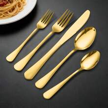 5/20/30pcs Gold Stainless Steel Cutlery Set, Reusable Western Style Stainless Steel Knife, Fork, Spoon, Dessert Spoon Set, Dishwasher , Suitable For Home Kitchen, Restaurant, Hotel, Party, Wedding, Housewarming, Holiday Celebration - Gold - View 9