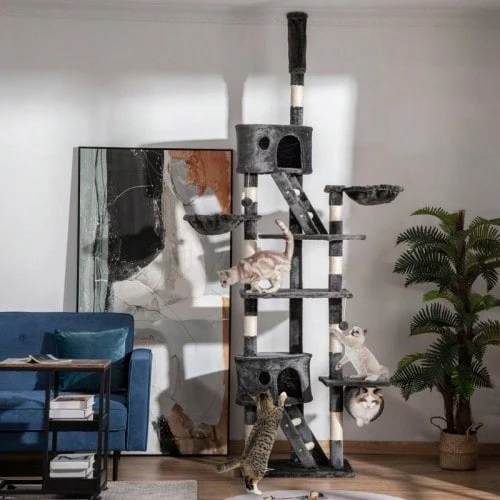 Cat Scratching Post, Ceiling-High, 240-260 Cm, For Large Cats, Climbing Tree With Sisal Rope In Dark Grey For Play & Relaxation - Dark Gray - View 1