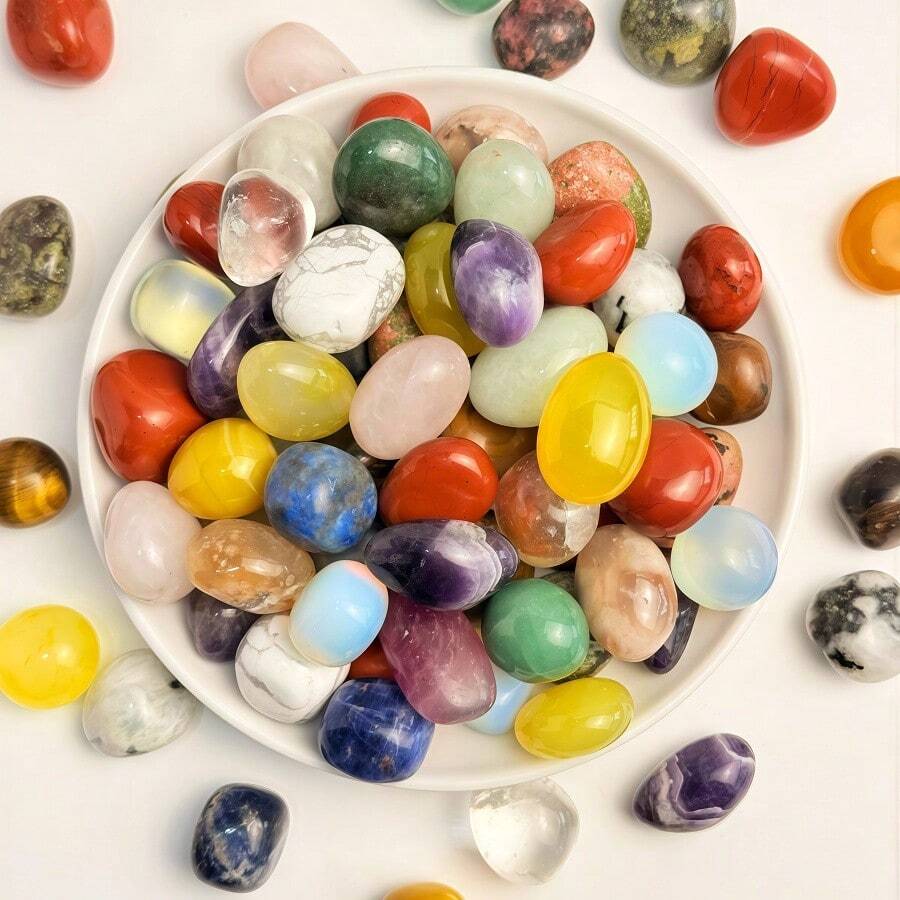 10/20/50/100/200/300/500/1000/2000g/袋 天然滾筒寶石與混色水晶散裝-多種滾筒拋光寶石原石,適合居家裝飾 - 彩色 - 查看 1