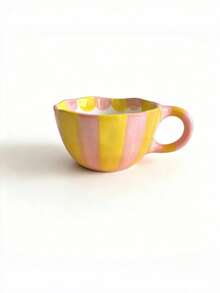 1pc Striped Coffee Mug, Creative Afternoon Tea Cup, Latte Cup, Exquisite Office Water Cup, Minimalist Hand-Painted Cup, Home Cup, Ceramic Cup, Latte Cup, Cup, Home Life Drinkware, Back To School Supplies, Holiday Gift - Multicolor - View 8